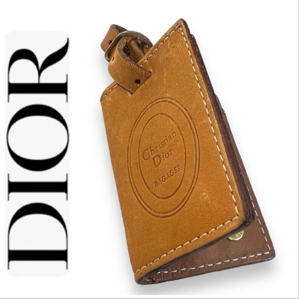 CHRISTIAN DIOR Tan Leather Luggage Tag 2x3”
